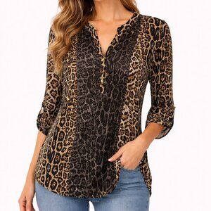 Siren Lily 3/4 Sleeve Cheetah Leopard Lace Blouse Shirt Top size 2x